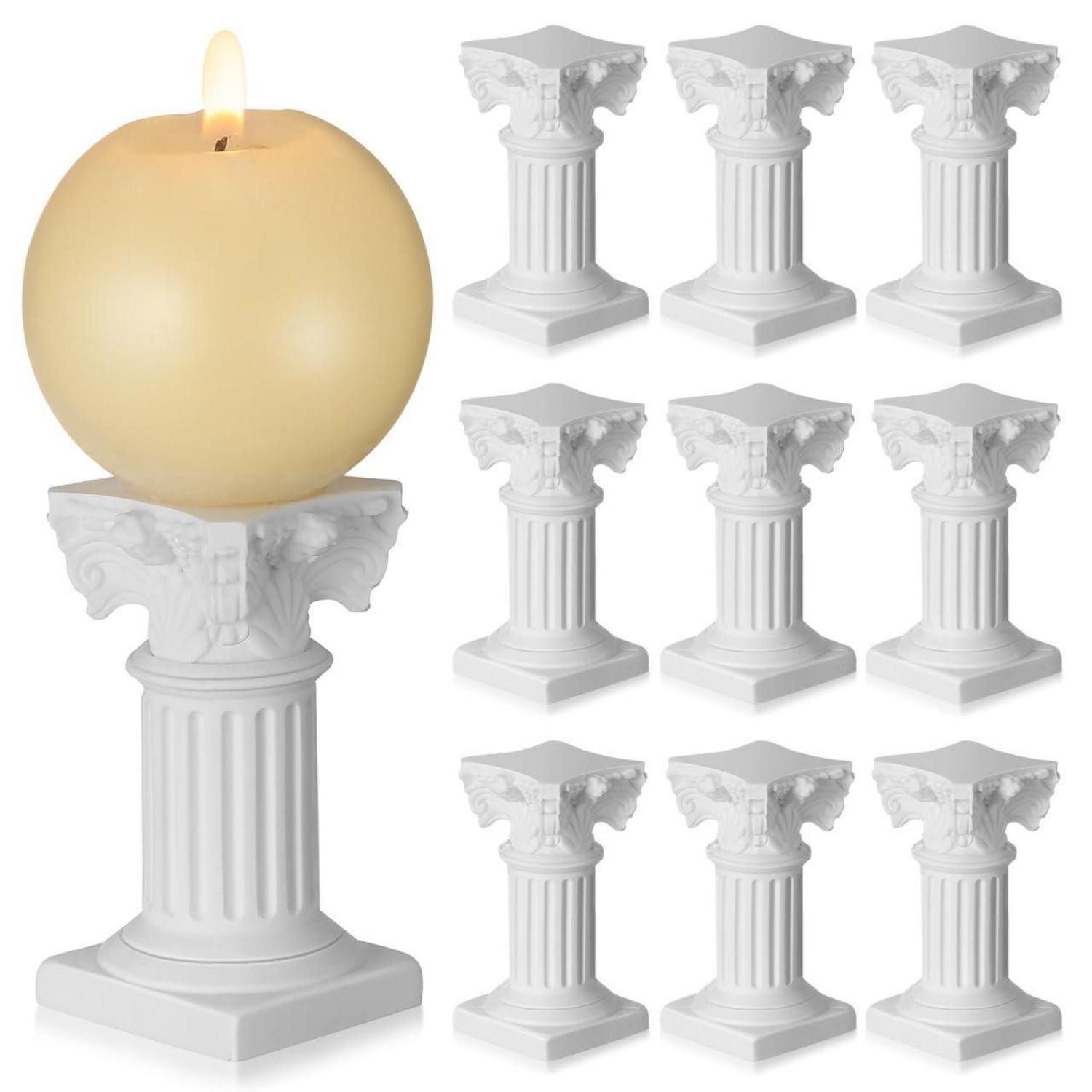 LuxusKollektion Tischkerzenhalter Kerzenständer Römische Säule Mini Weiß 6.5cm (10 St)
