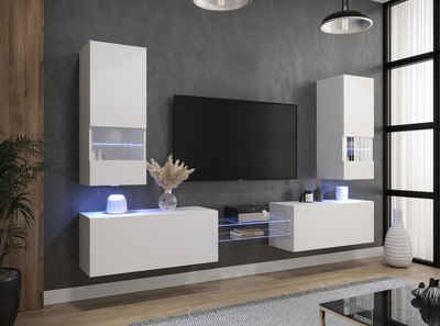 ROYAL24_MARKT Wohnwand - Wohnzimmer Luxus 2024 / Exklusive Materialien für moderne Wohnwände., (Komplett Set, 6-St., AN21), Top Design - LED Beleuchtung - Neu 2024 '