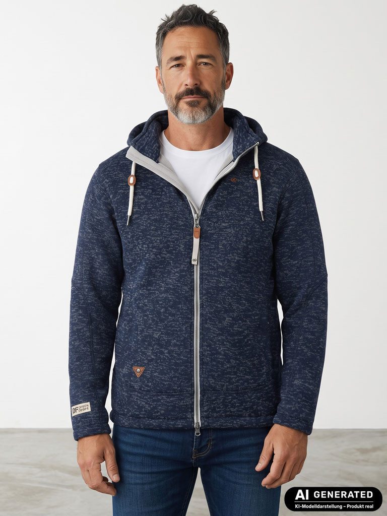 Dry Fashion Fleecejacke Kappeln Herren Jacke Fleece mit Kapuze - Wärmende Kapuzenfleecejacke Windabweisend, Reißverschluss-Taschen, Kapuze verstellbar durch Kordel