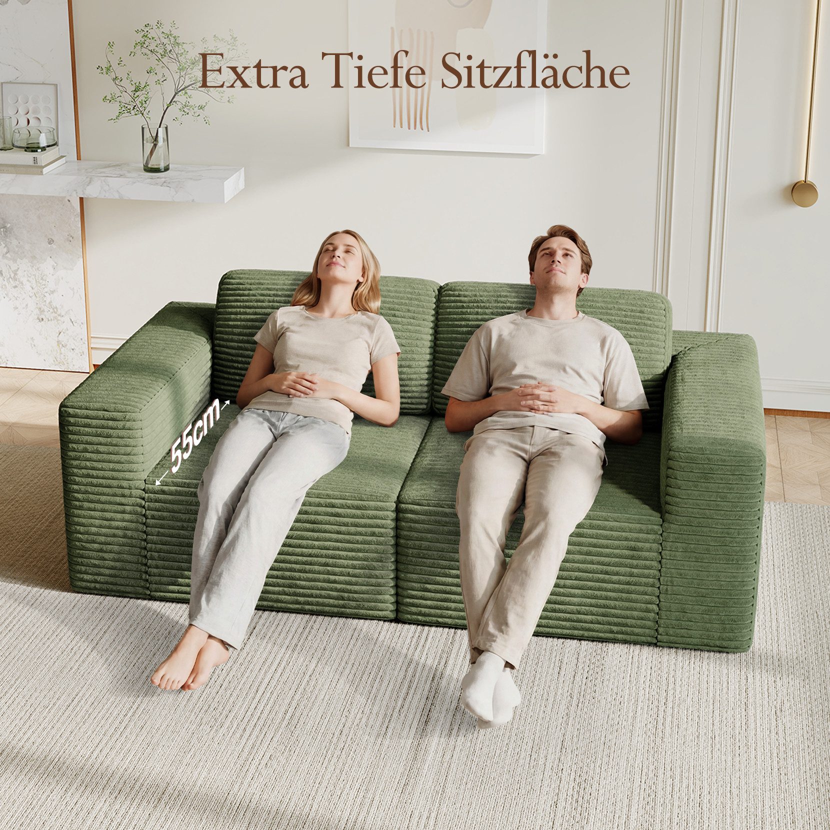 OUNUO Ecksofa Ecksofa Modularer KordKordstuhl mit Hochelastischem Schwamm – Bild 4 von 5