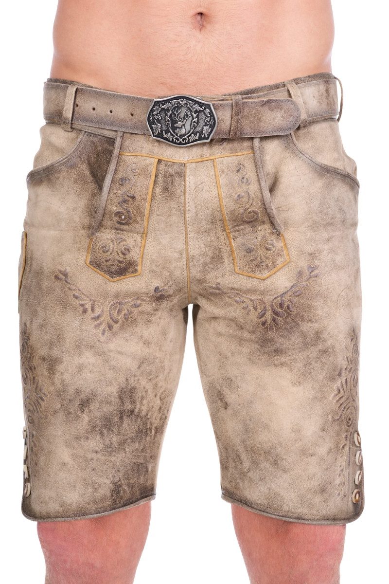 Trachtenlederhose Lederhose Herren kurz - RONN - birke antik