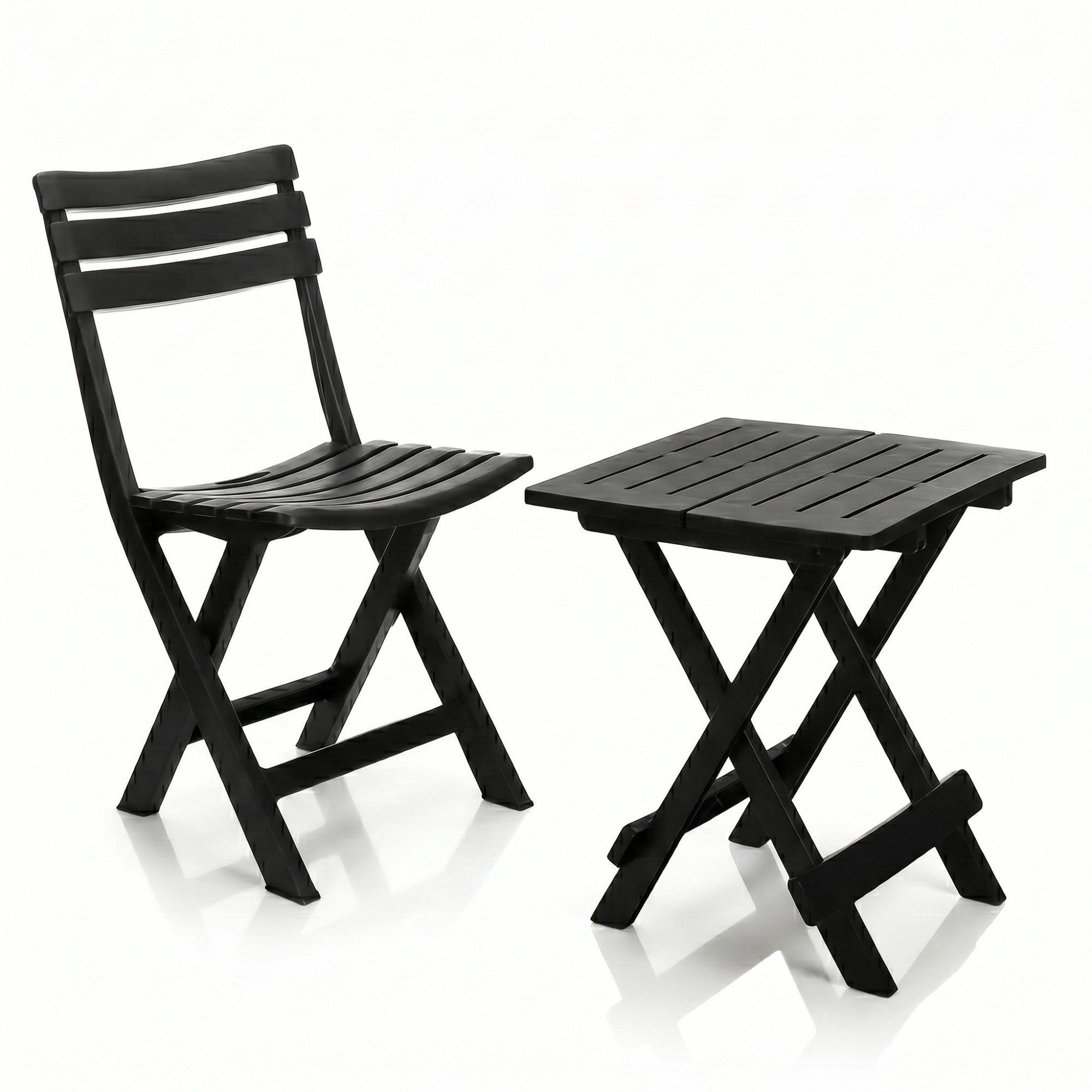 BigDean Gartenstuhl 2X Gartenstuhl und 1 Gartentisch klappbar Anthrazit Wetterfest (Set, 2 St), Platzsparende Maße, Pflegeleichte Oberfläche, Made in Italy
