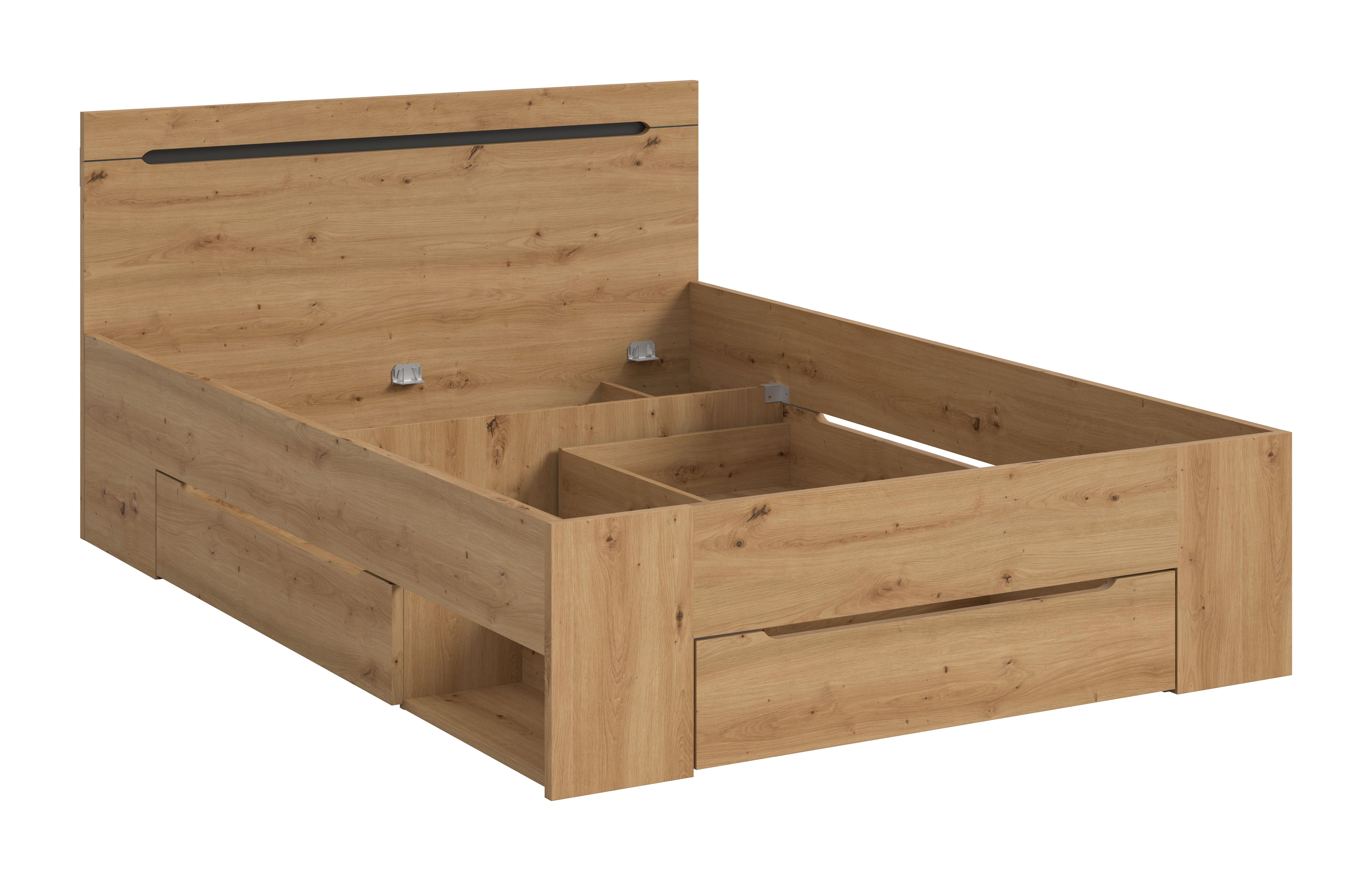furnling Bettgestell mit Stauraum, Cano, 2 offene Fächer, 3 Schubladen, passend für 180 x 200 Matratze