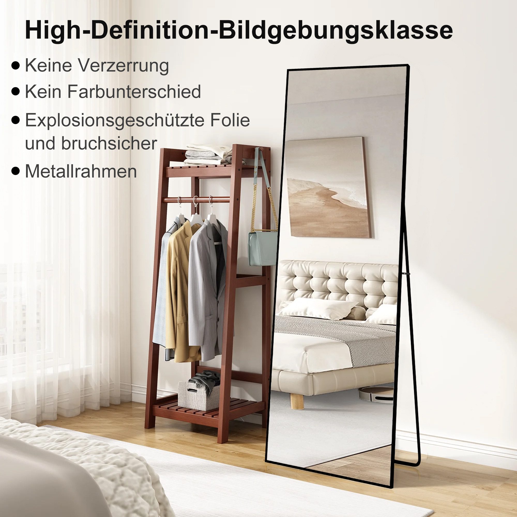 zebery Ganzkörperspiegel Standspiegel Wandspiegel groß,mit Alurahmen und verstärktem Glas (Set, 1-St), Schwarz,164 x 54cm