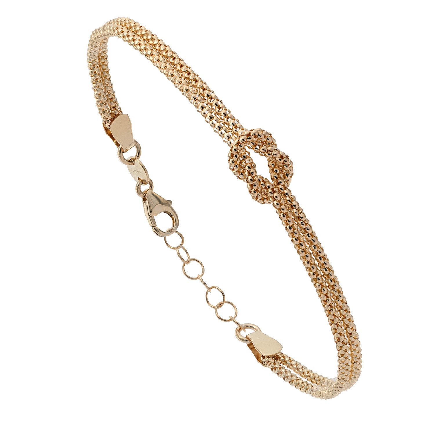HOPLO Goldarmband Himbeerkette mit Knoten Armkette 19 cm - 2-reihig 585 - 14 Karat Gold, Made in Germany