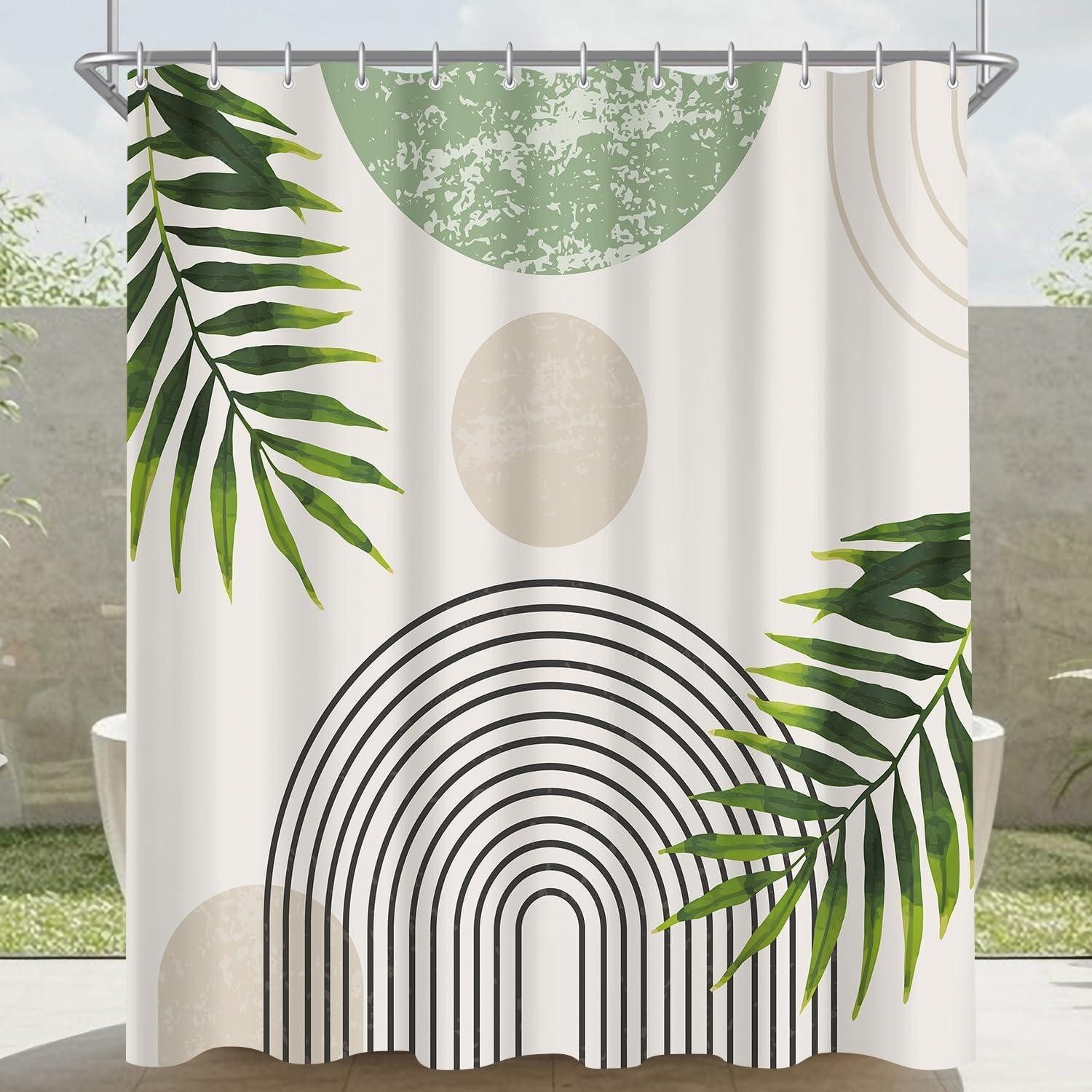 LuxusKollektion Duschvorhang Duschvorhang 120x200 Antischimmel Grün Blätter Linie 120 x 200 cm