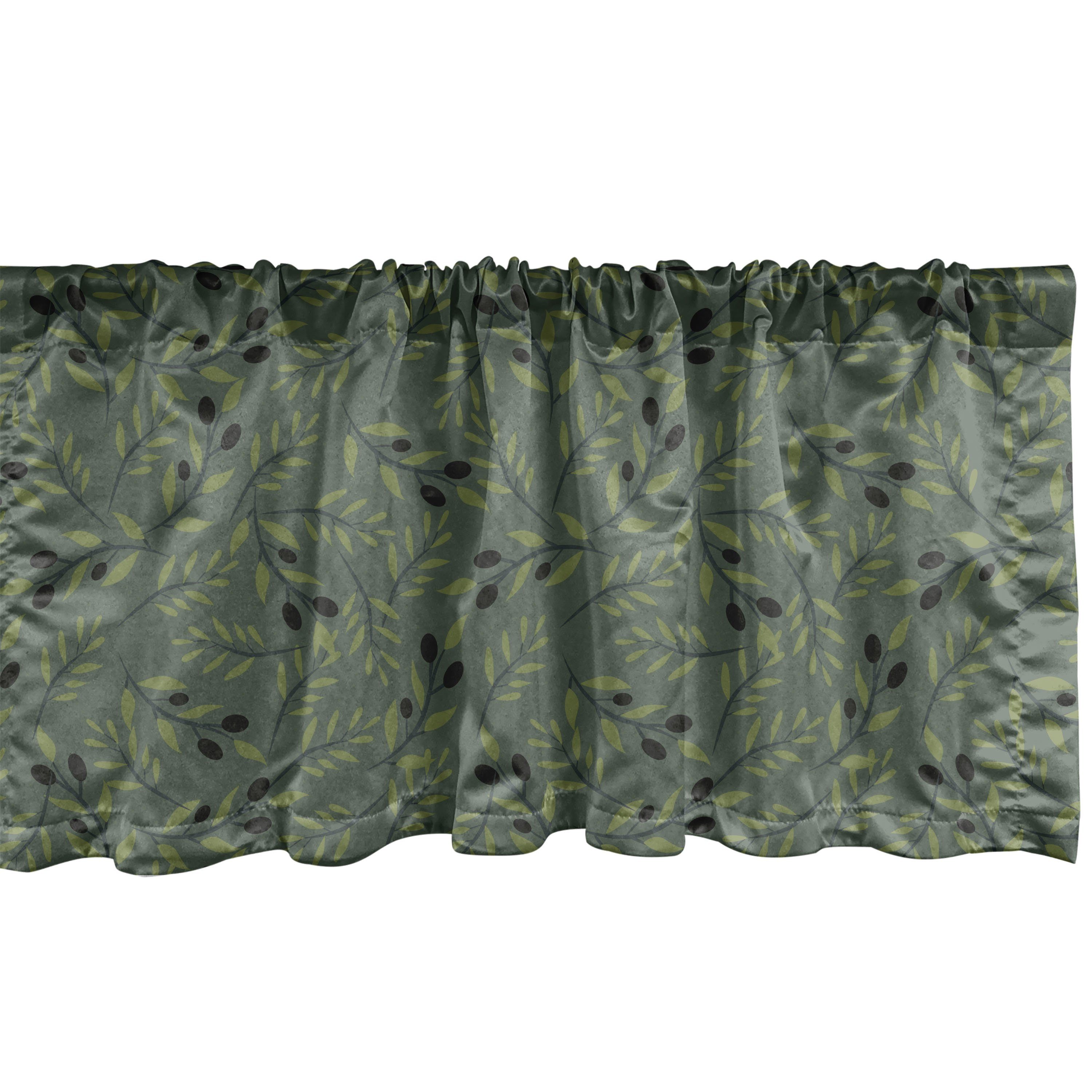 Scheibengardine Vorhang Volant für Küche Schlafzimmer Dekor mit Stangentasche, Abakuhaus, Microfaser, Olive Pastellton Zweige Blätter