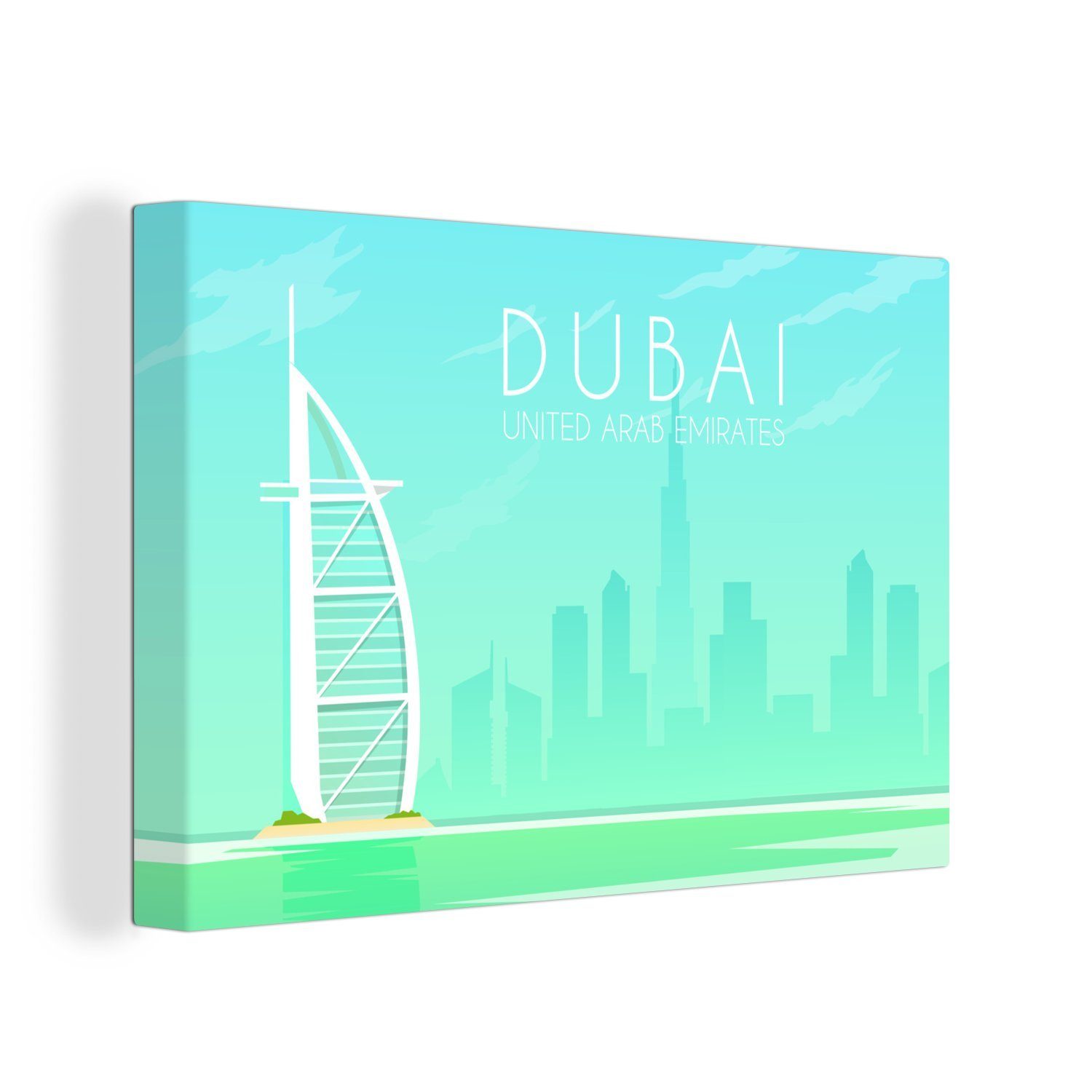 OneMillionCanvasses® Leinwandbild Illustration der Stadt Dubai, Vereinigte Arabische Emirate, (1 St), Wandbild Leinwandbilder, Aufhängefertig, Wanddeko, 30x20 cm