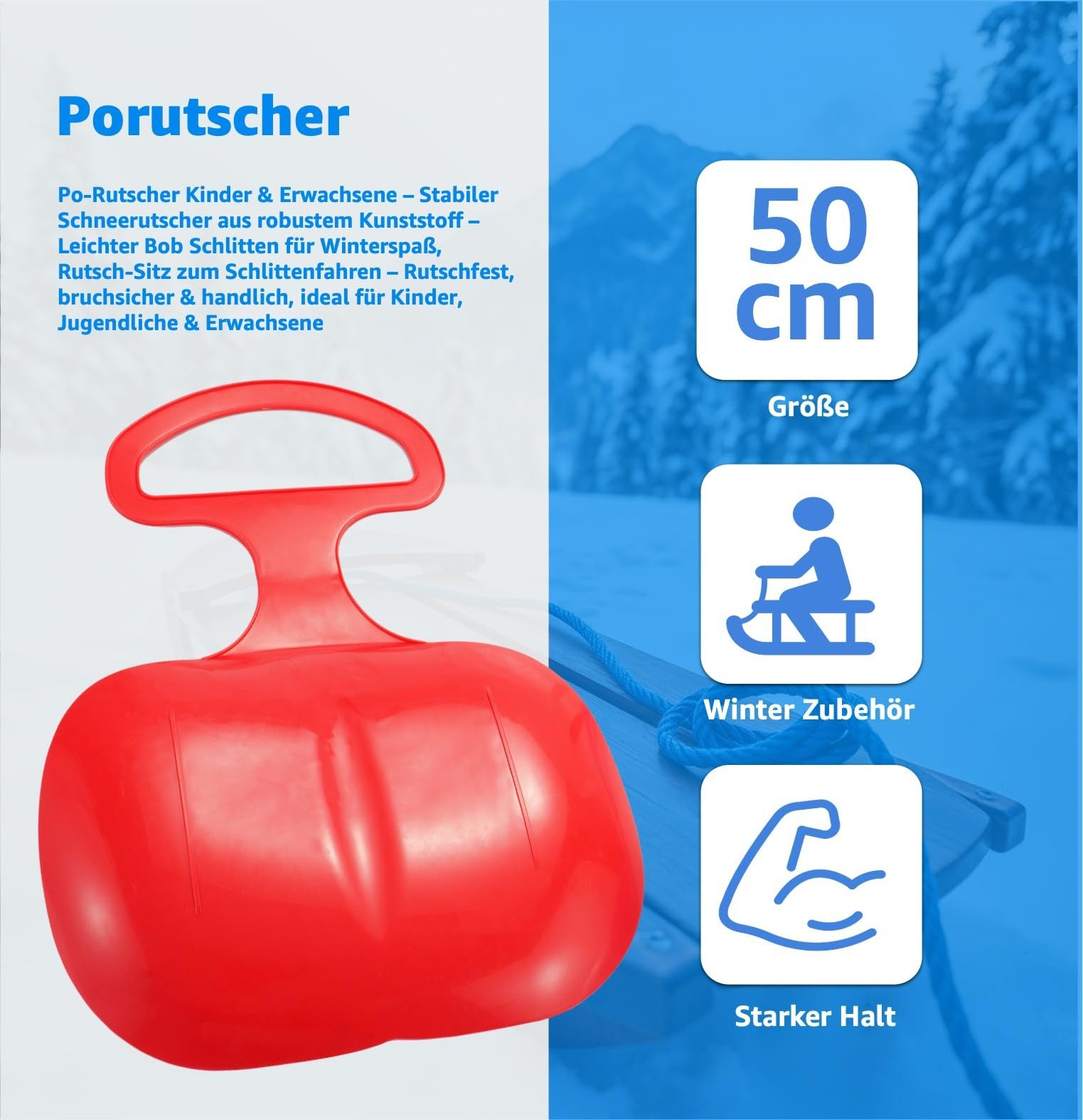 Sportyfits® Schneerutscher 2er Set Schlitten Bob blau & rot - für Kinder zum Porutschen (2er Set, 2-tlg., 2-teilig), 2 Farben pro Set