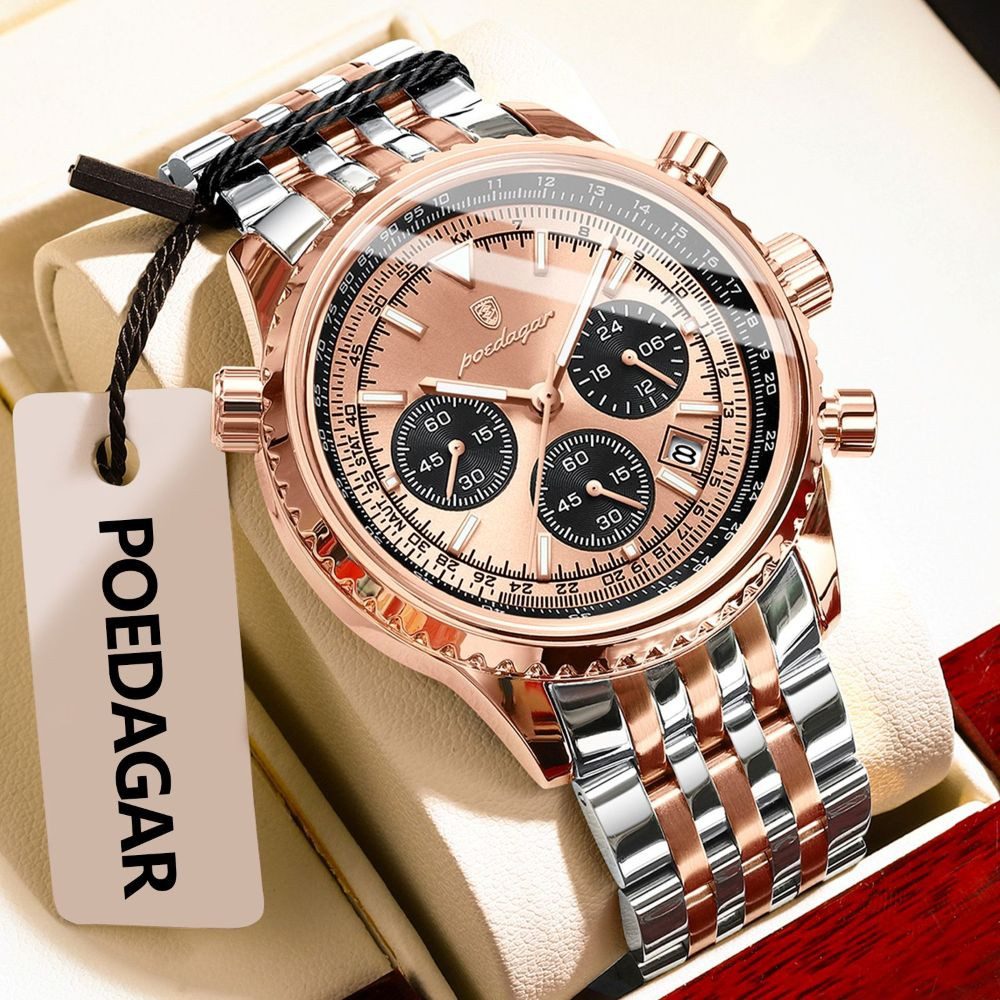 POEDAGAR Quarzuhr Poedagar Herren-Armbanduhr Chronograph Quarz Edelstahl 960
