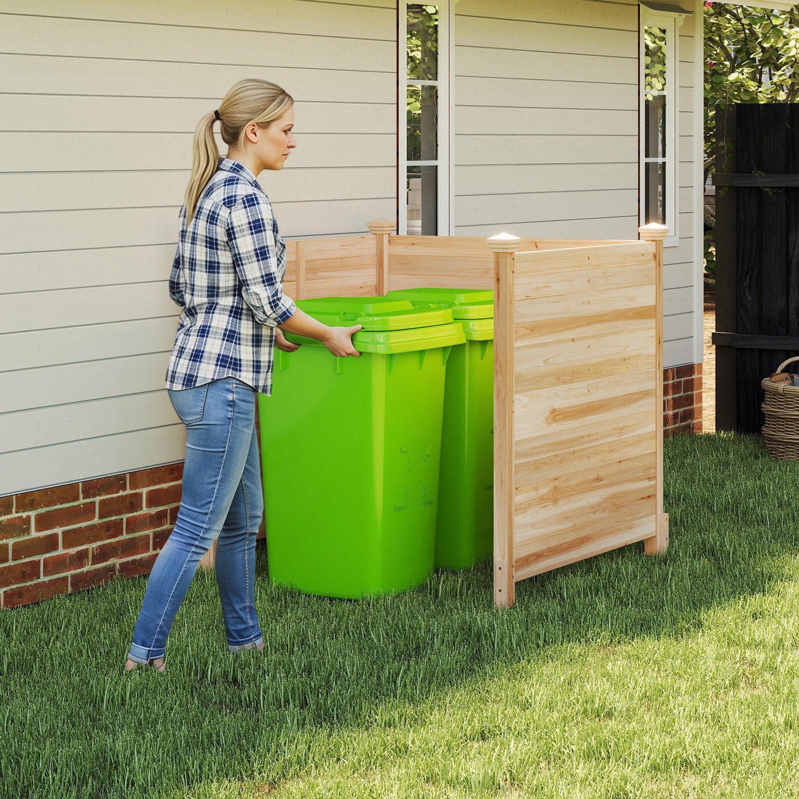 COSTWAY Gartenzaun, (3-St), Sichtschutzzaun aus Zedernholz, Steckzaun