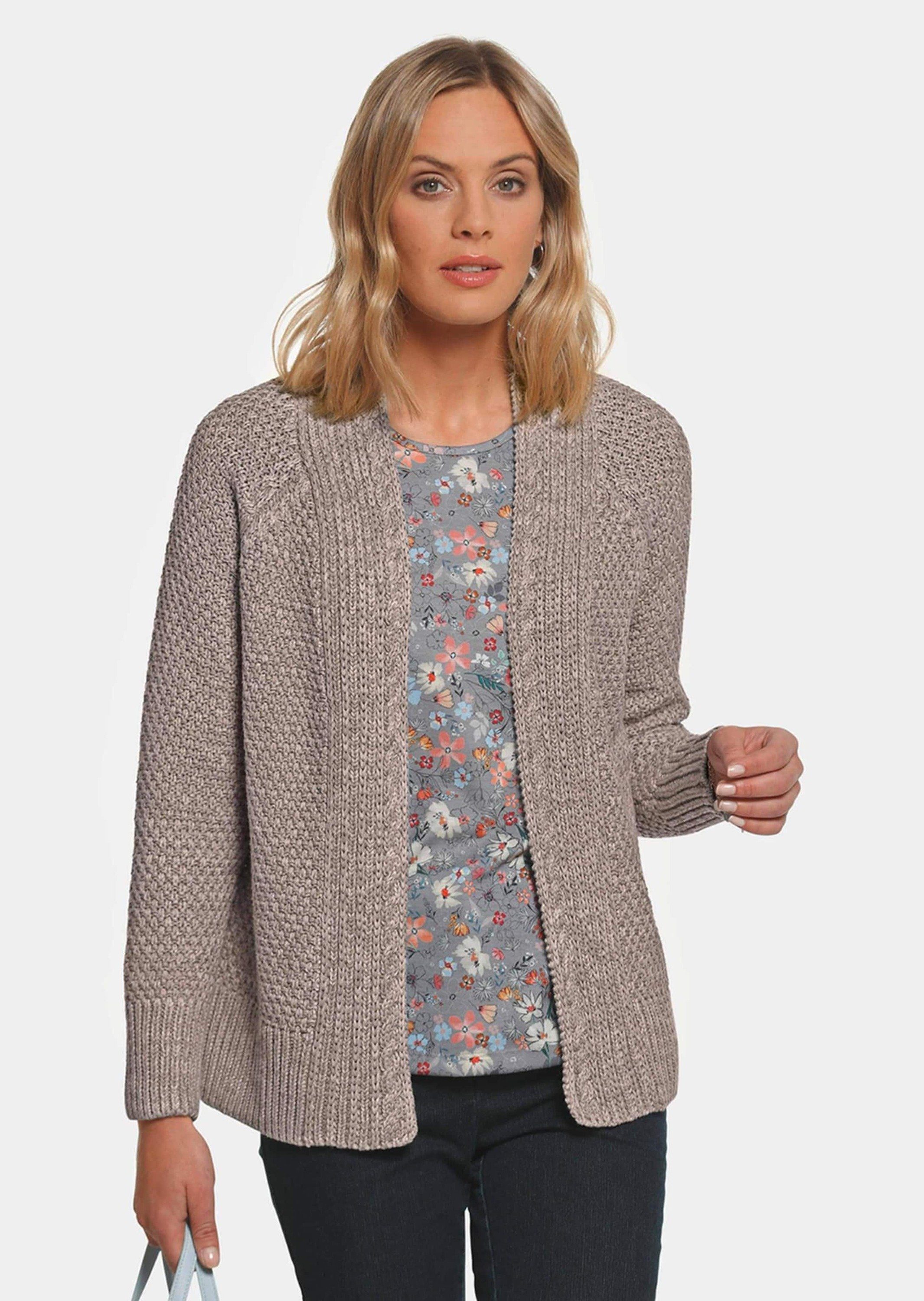 / Kurzgröße: in Strickjacke Grobstrick melange GOLDNER Strickjacke taupe Zeitlose