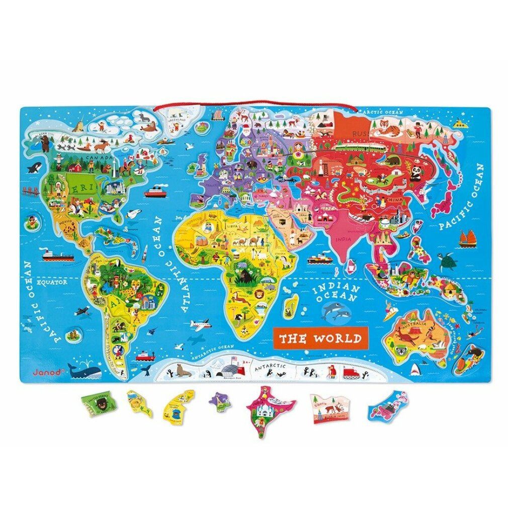 Janod Puzzle Magnetische Weltkarte auf Englisch, Puzzleteile