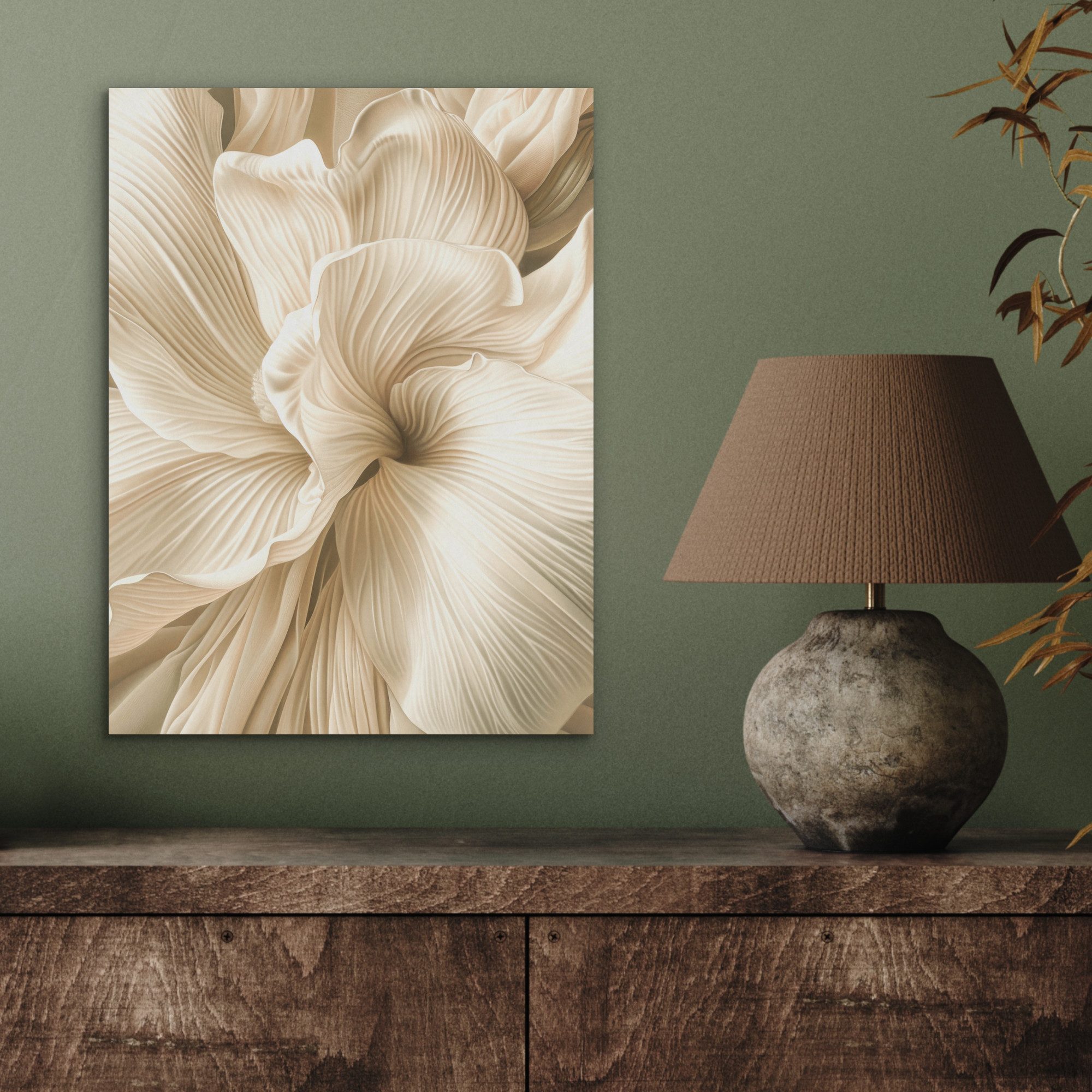 MuchoWow Gemälde Abstrakt - Beige - Blumen - Natur, Fotodruck (1 St), Akustikpaneele, Wandpaneele, Schalldämmung, Akustikbilder 30x40 cm