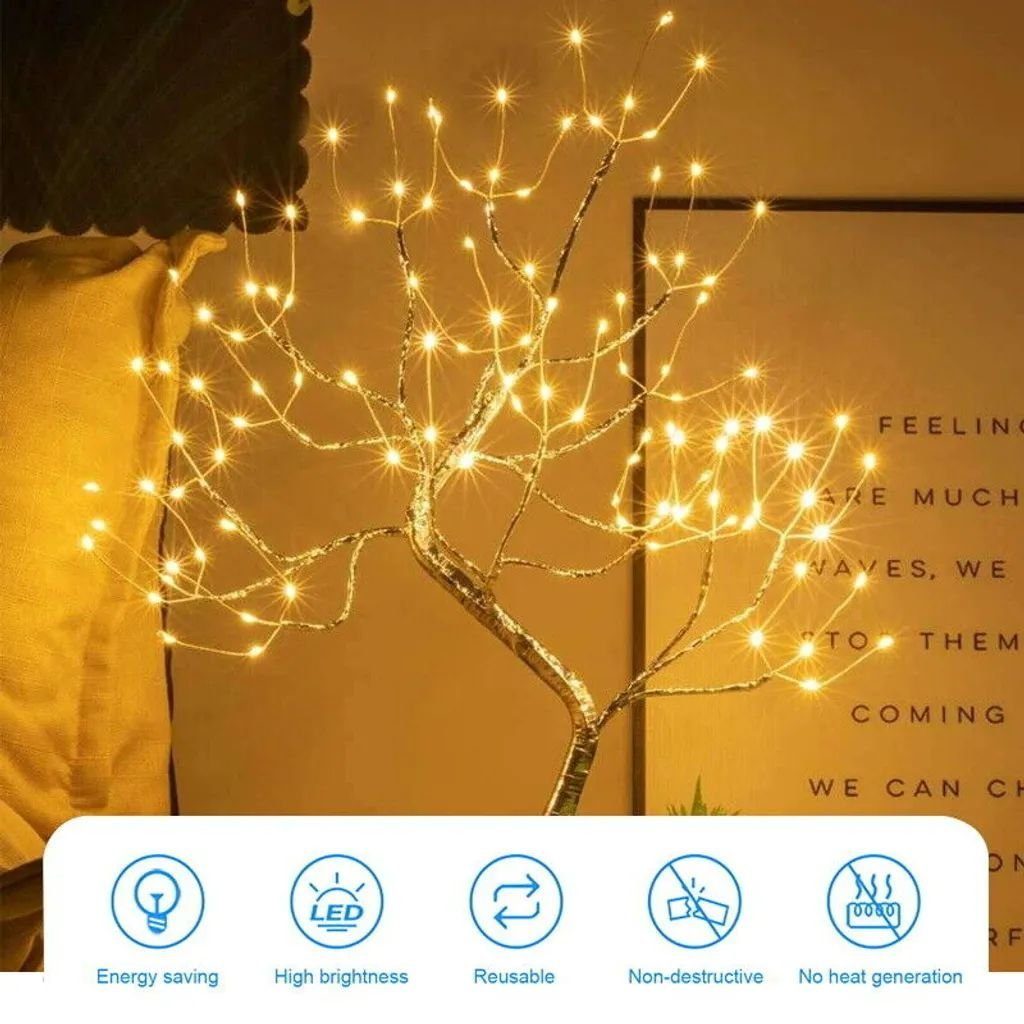 Ciskotu LED Nachtlicht 108 LED-Glühwürmchen-Bonsai-Baum-Lichter,künstlicher  Feenbaum, Warmweiß, USB/batteriebetrieben,Touch-Schalter,weiße warme  Lichter, Baumlampe