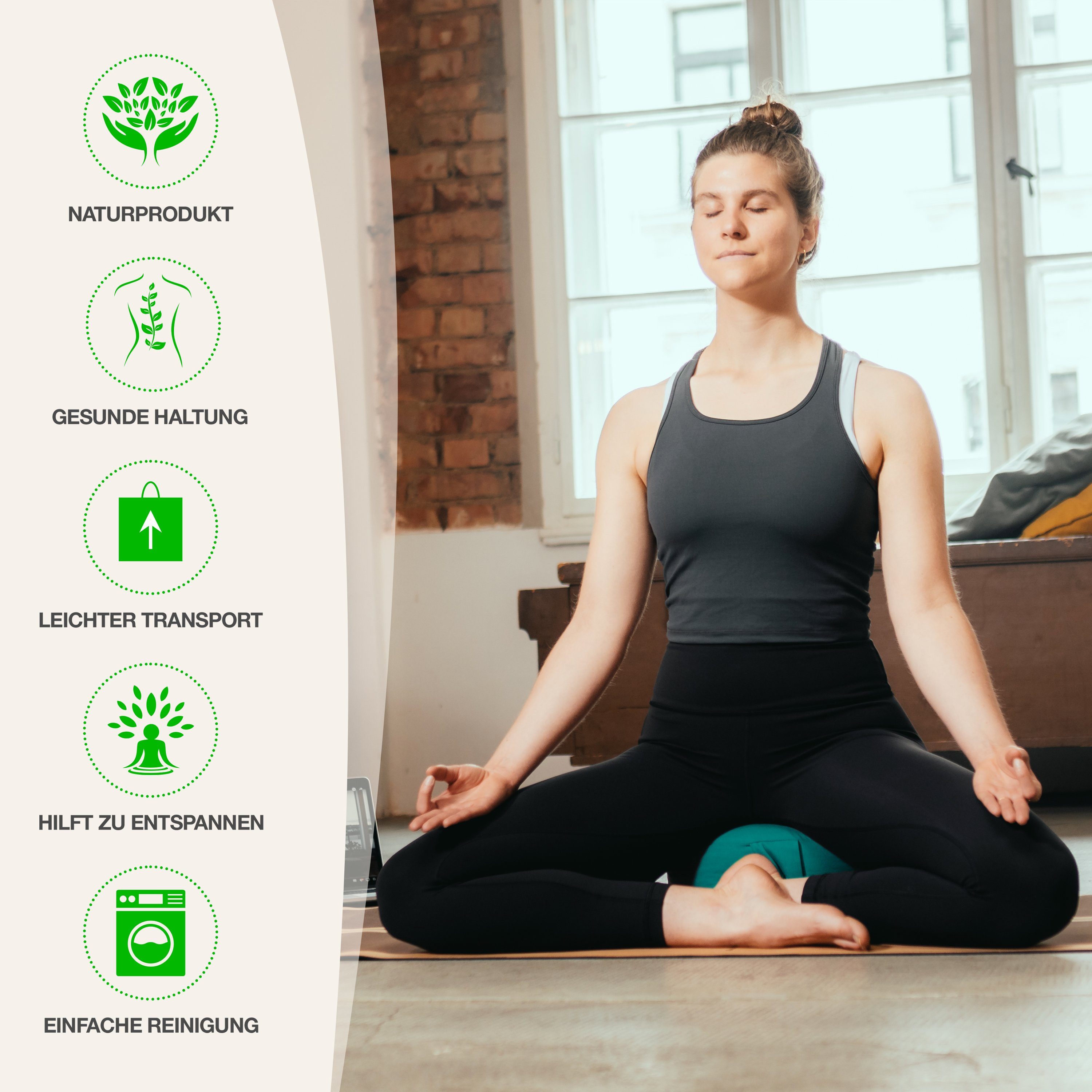 BACKLAxx® Meditationskissen rund 35 cm XL – Yoga Kissen mit formstabiler Buchweizenfüllung, für Meditation & Entspannung – Sitzkissen