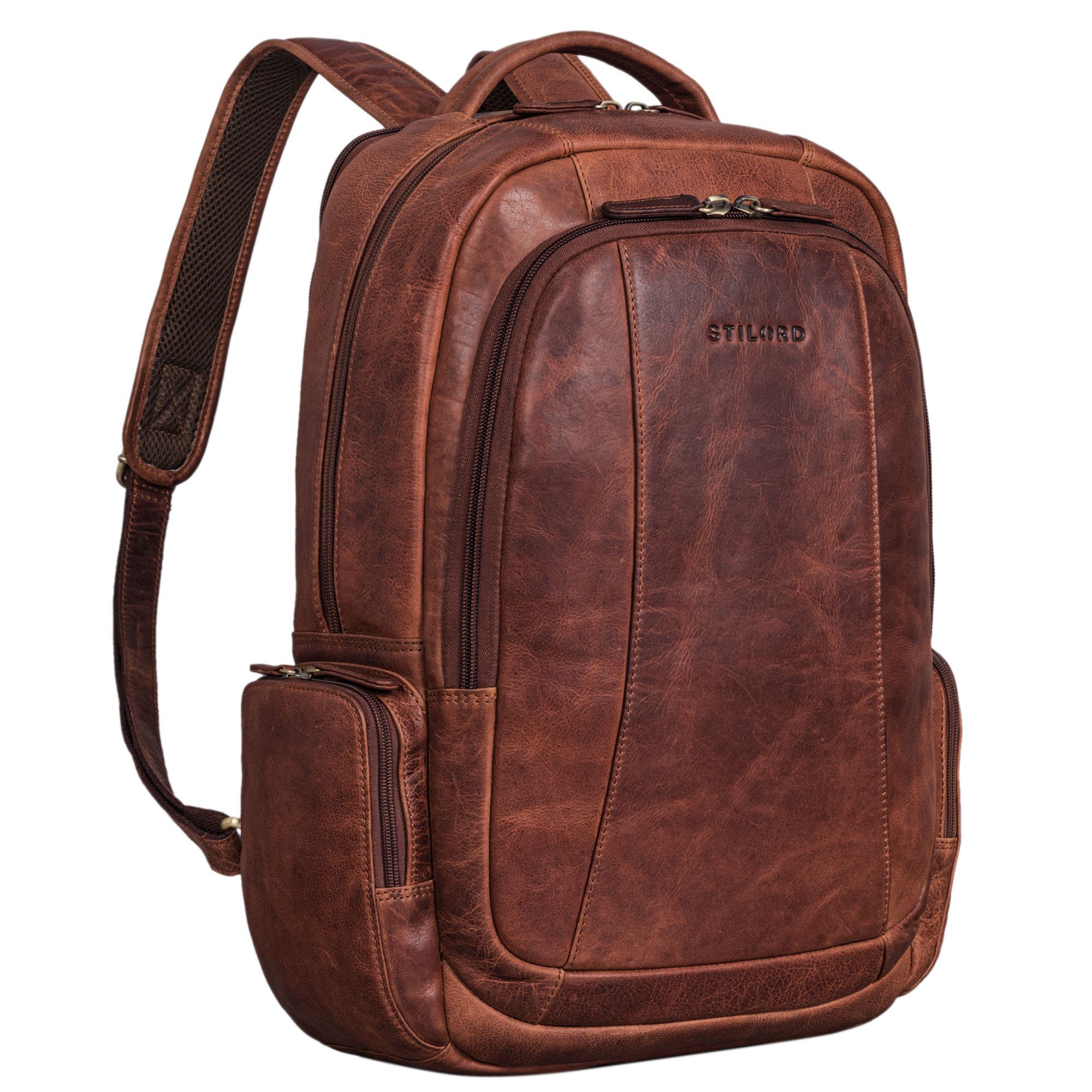 STILORD Notebookrucksack "Waldo" Lederrucksack mit Laptopfach 17,3 Zoll Damen und Herren
