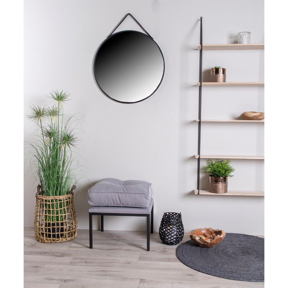 LebensWohnArt Wandspiegel Moderner Spiegel ca. Ø60cm PANIR Gurt Metallrahmen schwarzer