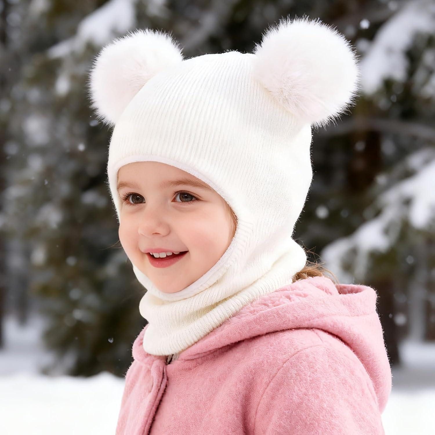 LuxusKollektion Sturmhaube Wintermütze Baby Kinder Sturmhaube Thermo Winddicht Dicker Off-White