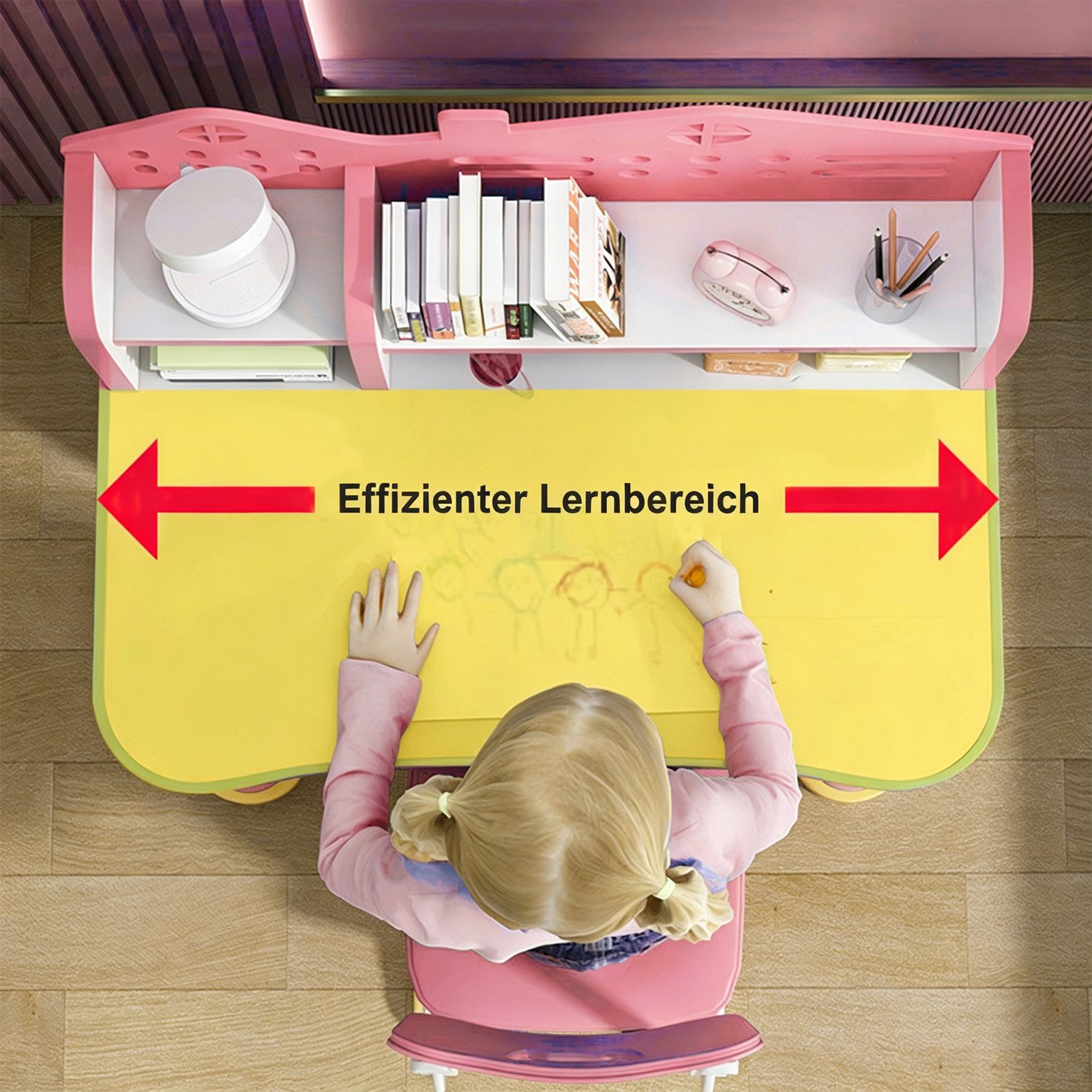 Rutaqian Kinderschreibtisch Kinder Schreibtisch mit Stuhl Höhenverstellbar Schreibtischset (1 Schreibtisch, 1 Stuhl), 105 cm Kinderschreibtisch mit Schublade & höhenverstellbarem Stuhl