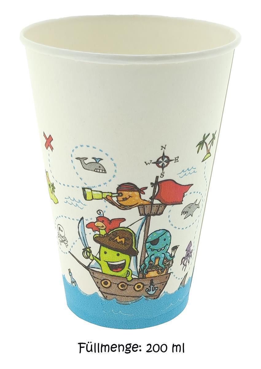 PAPSTAR Einwegbecher 10 Pappbecher Piraten Motiv 0,2L - Trinkbecher Kinderparty Bunt, 10-tlg., Frischfaserkarton, Pappbecher Trinkbecher Geburtstagsbecher