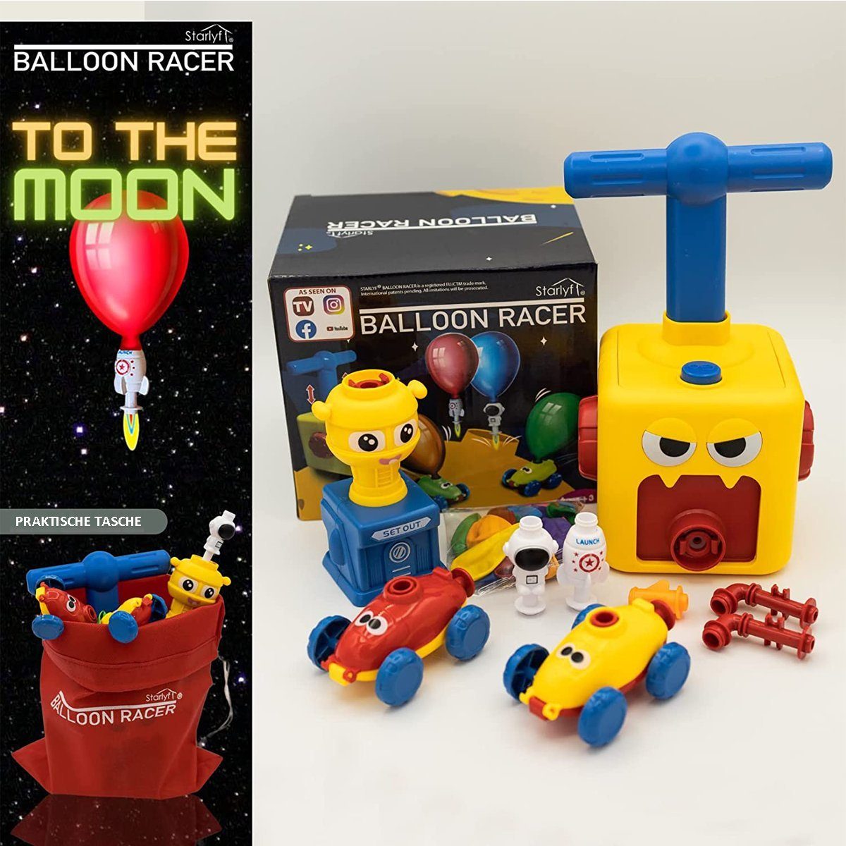 12 Racer, (Spar-Set, Luftballon angetriebenes Rakete Spielzeug-Auto Ballons und mit + 22-tlg), Starlyf Balloon Auto