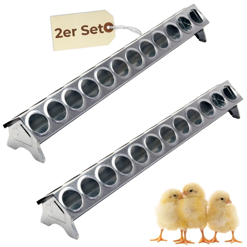 Futterspender 2x Futterspender Hühner 50cm Futterrinne Metall Küken Geflügel Wachtel