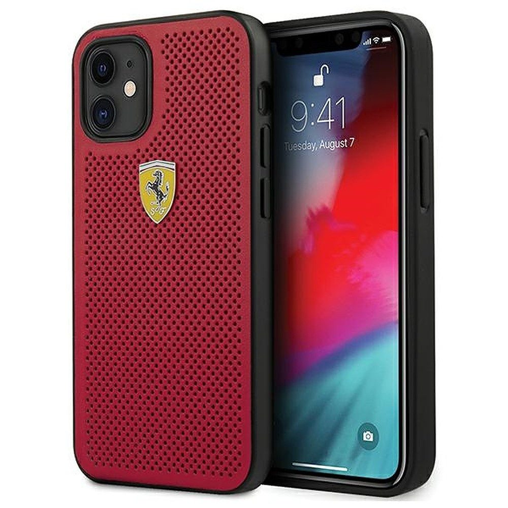 Ferrari Handyhülle Schutzschale Rückschale Smartphonehülle 5,4, Perforiertes Kunstleder, Hardcase, flexible Kanten