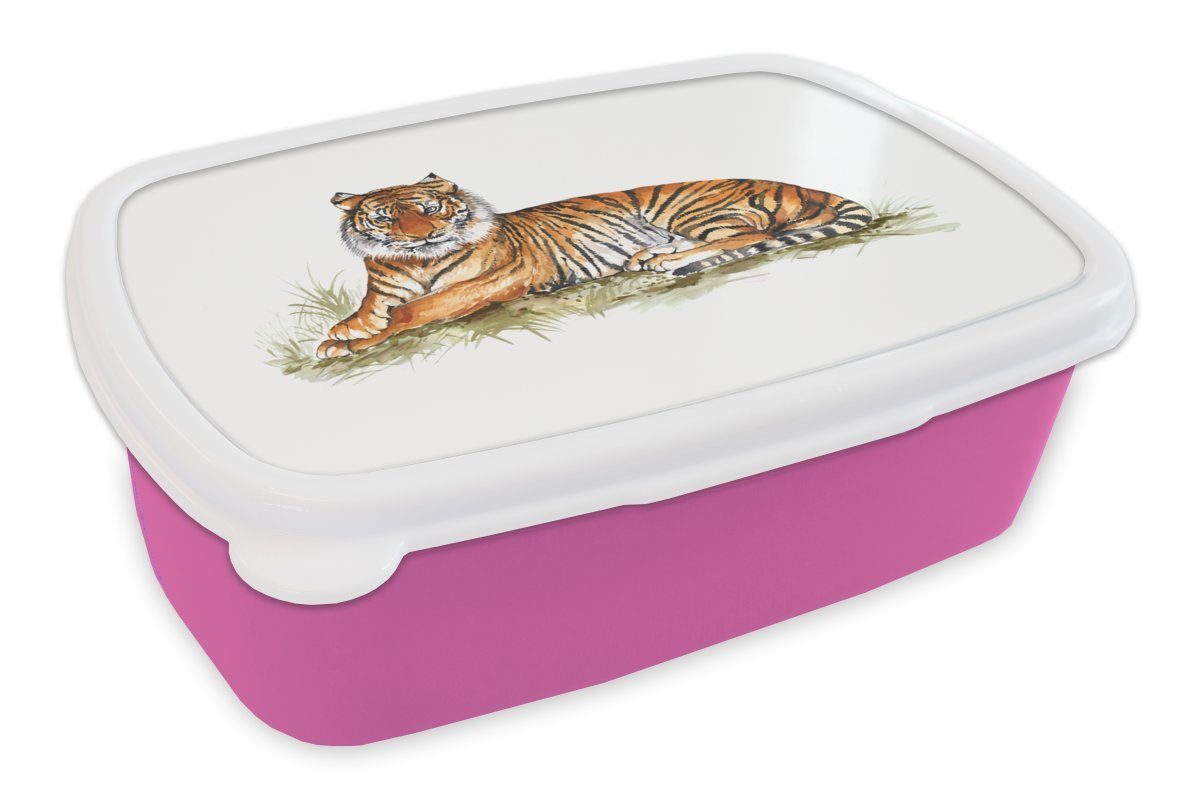 [80 % RABATT auf begrenzte Menge] MuchoWow Lunchbox Tiger - Gemälde - Orange, Kinder, Kunststoff rosa Brotbox (2-tlg), für Erwachsene, Kunststoff, Mädchen, Snackbox, Brotdose