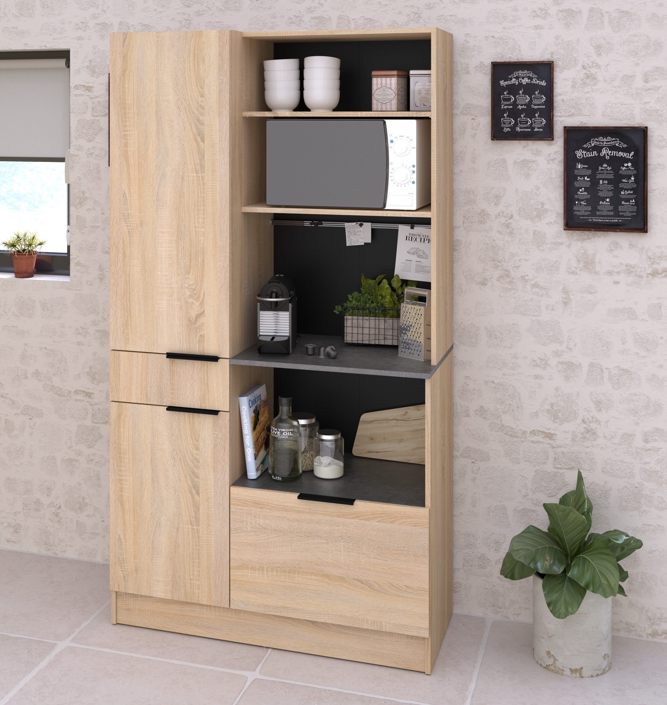 Parisot Küchenbuffet Fumay 11 in Eiche /Beton - 100x186x45cm (BxHxT)