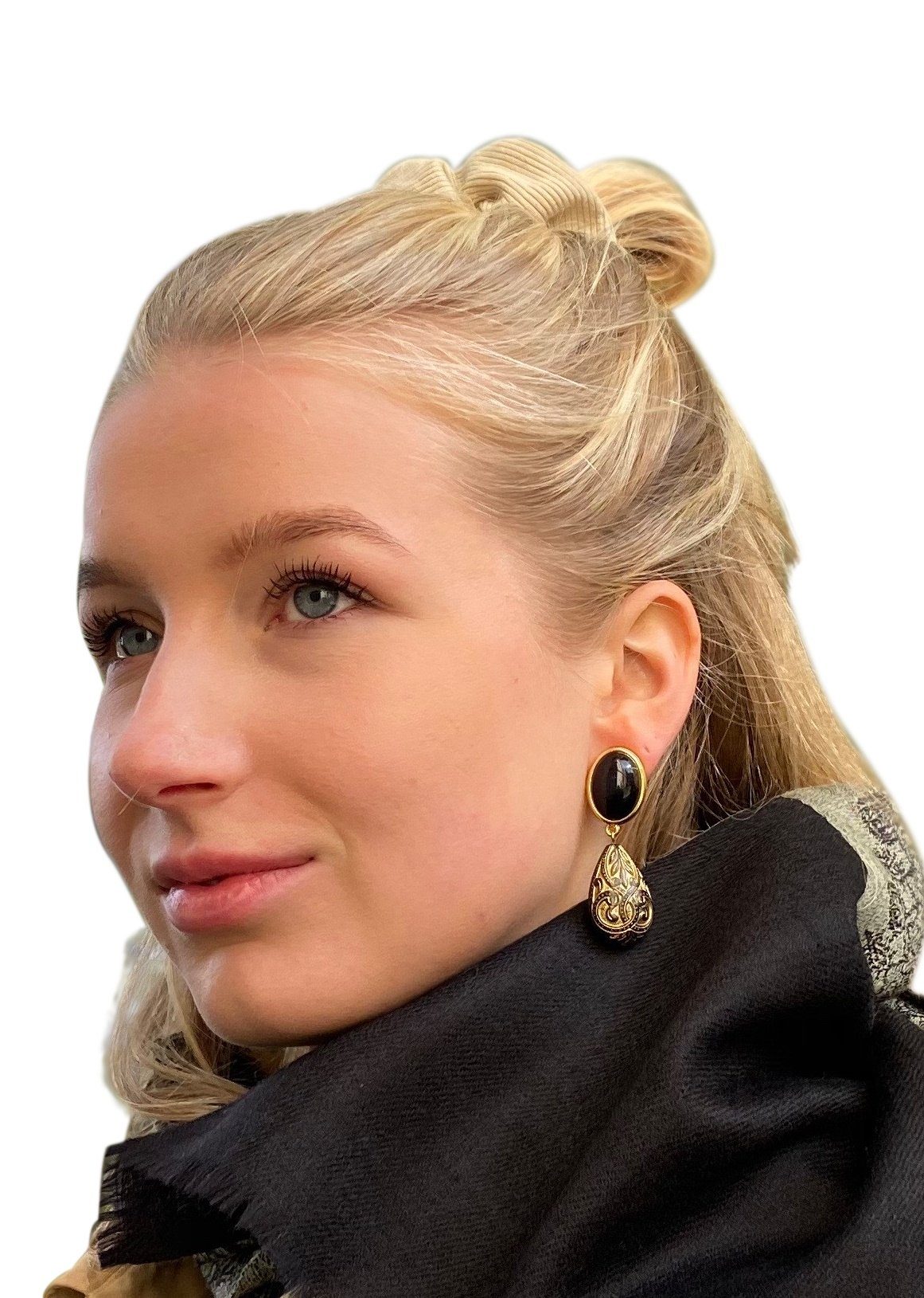 Mugello Paar Ohrclips Greta Clips schwarz elegante Statementohrringe festlich chic, made in Germany Designer JustWin, Statementohrringe