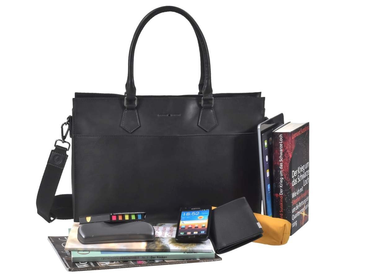 Greenburry Aktentasche Pure Black, Shopper, Hauptfach, Vorfach, Notebookfach 37x24cm, Leder