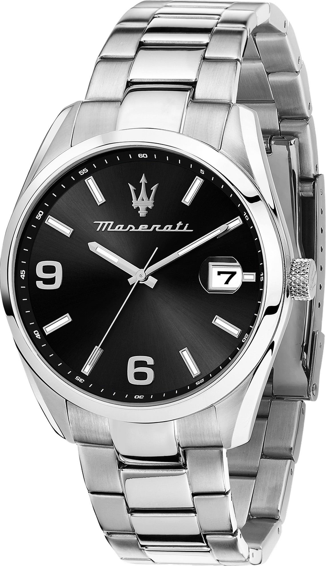 MASERATI Quarzuhr Maserati Herrenuhr Attrazione, Herrenuhr rund, groß (ca. 43mm) Edelstahlarmband, Made-In Italy