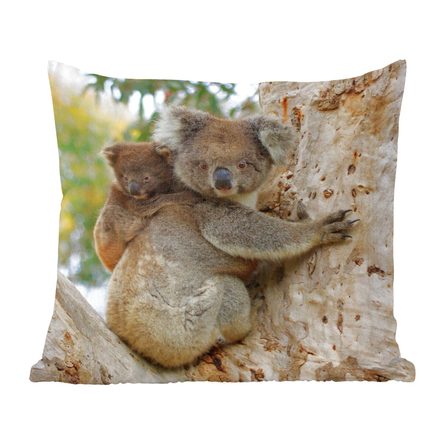 MuchoWow Dekokissen Koalas - Kind - Baum - Kinder - Junge - Mädchen, Zierkissen mit Füllung für Wohzimmer, Schlafzimmer, Deko, Sofakissen