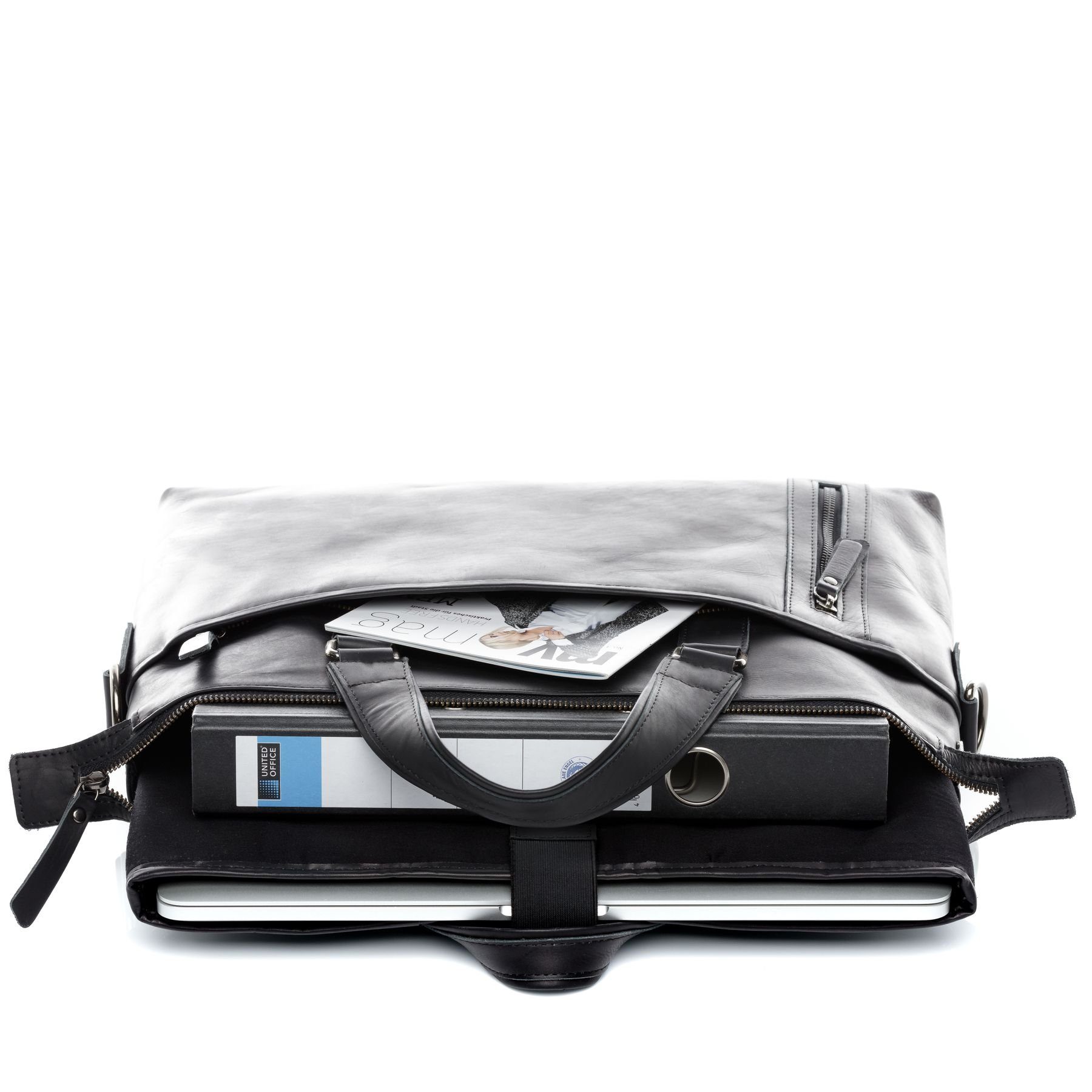 BACCINI Laptoptasche echt Leder Aktentasche 15 Zoll Laptop-Hülle schwarz, Laptoptasche 15,4 Zoll, Aktentasche Echtleder Damen Herren schwarz