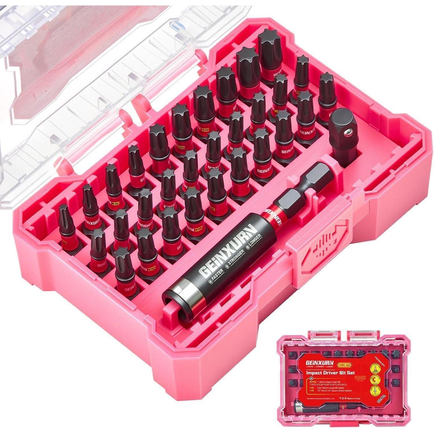LuxusKollektion Bit-Set Schraubendreher Bits Set 32tlg Schlagfest Torx Rosa