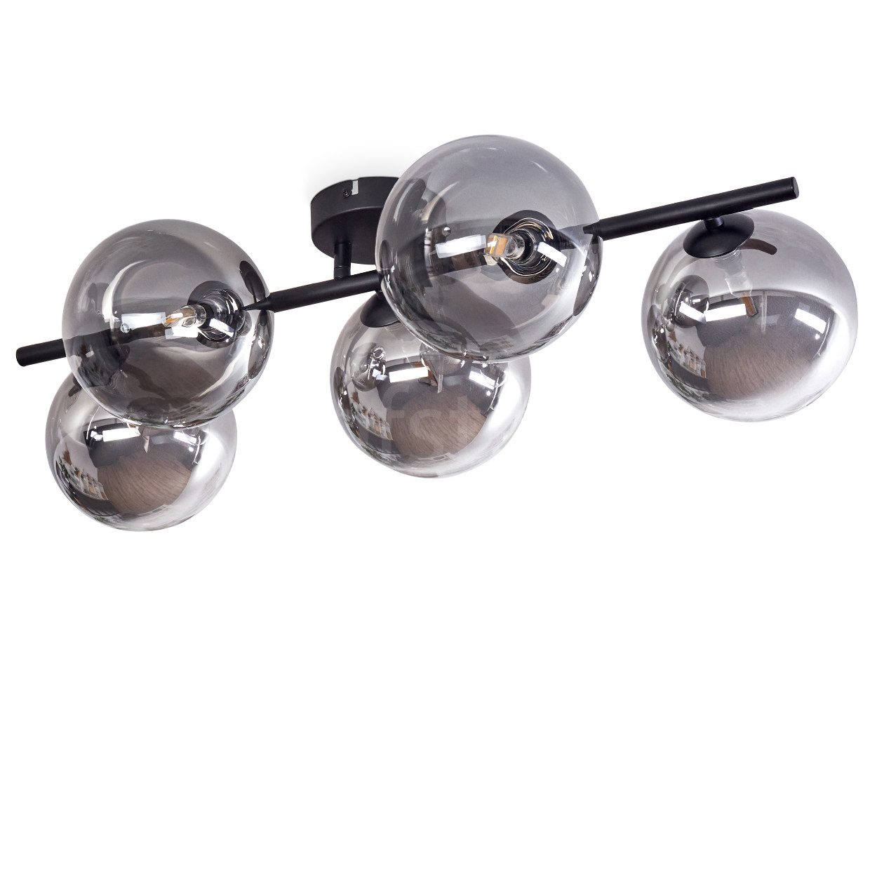 Deckenleuchte Deckenlampe aus Metall/Glas in Schwarz/Rauchfarben/Klar