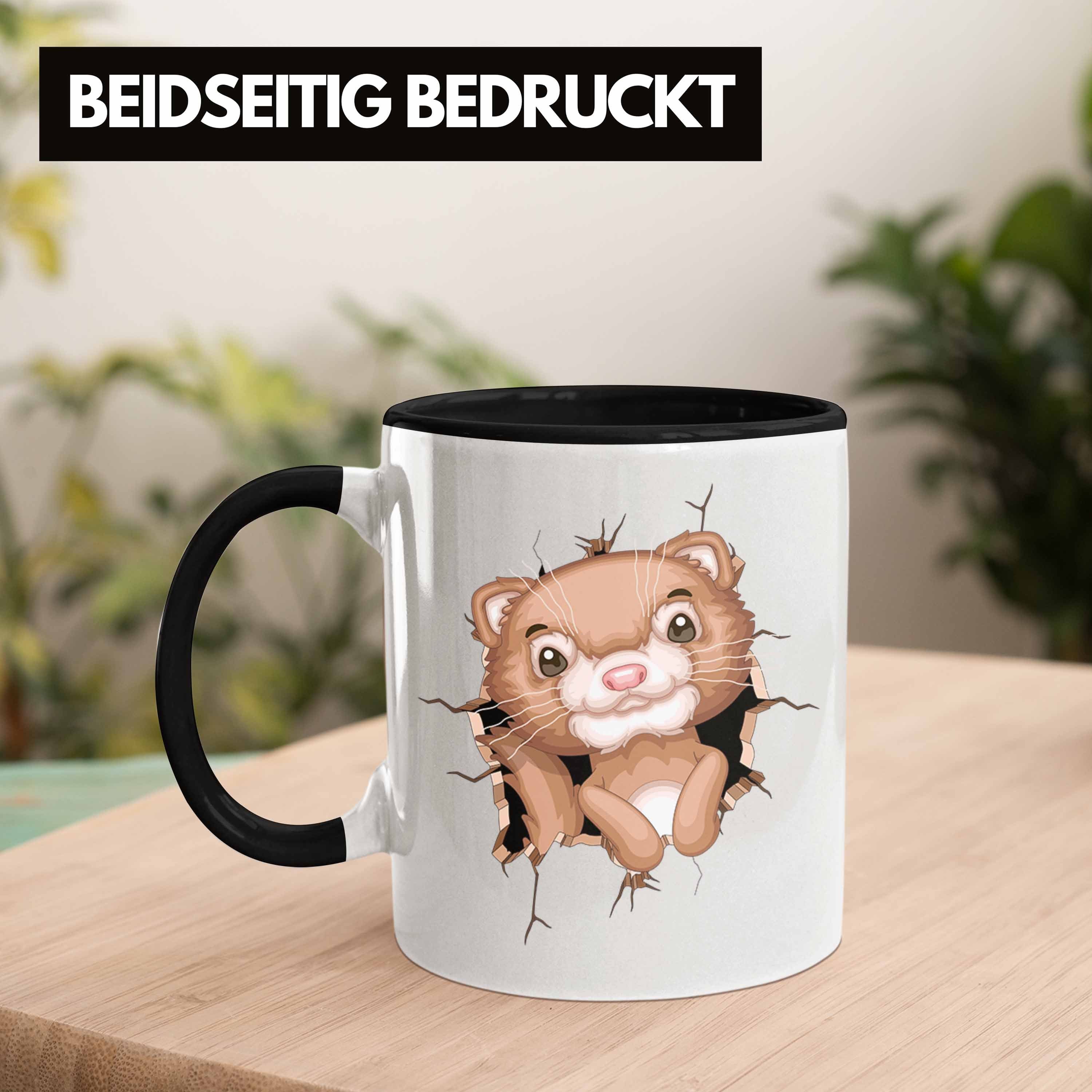 Trendation Tasse Schwarz 3D Grafik Kaffee-Becher Lustige Otter Tasse Geschenkdidee Otter-Liebha
