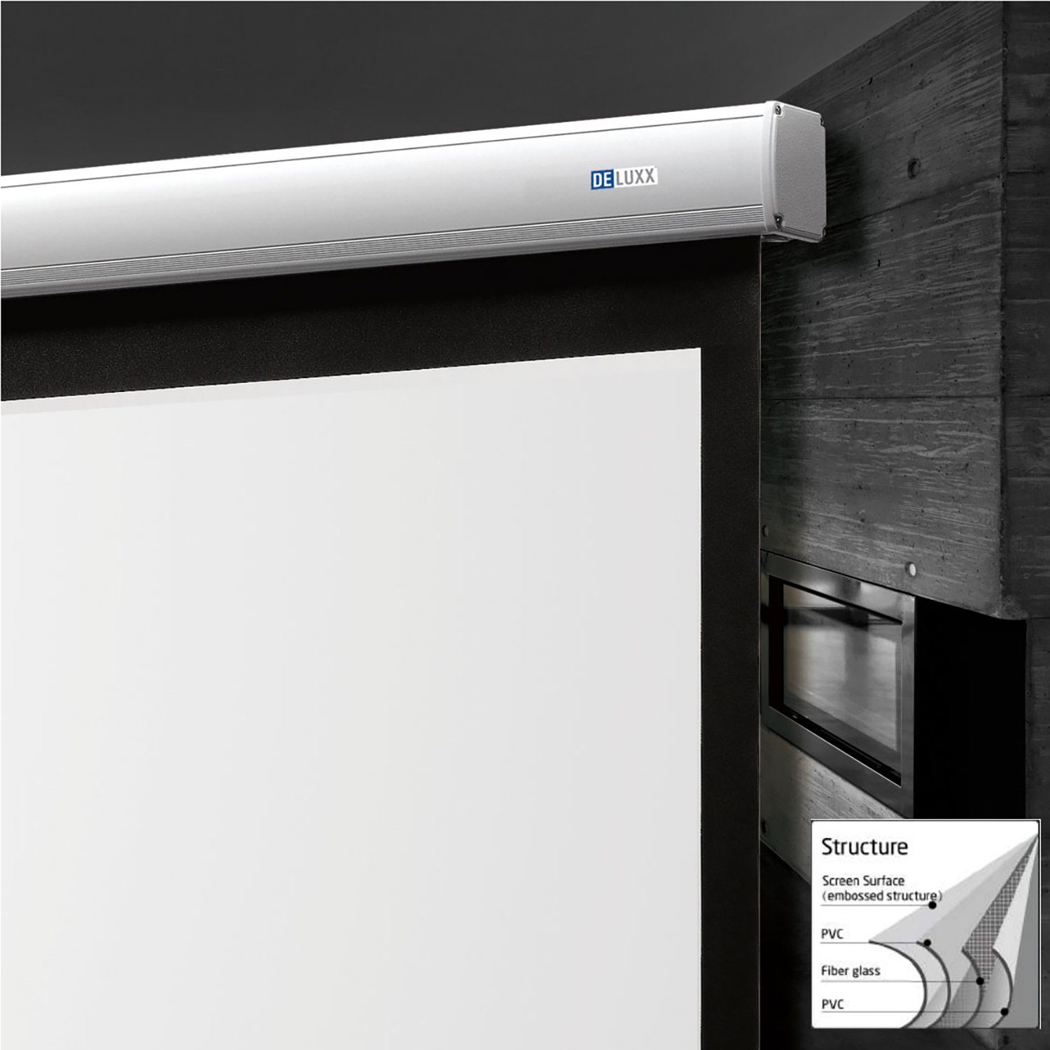 Deluxx Advanced - Elegance Mattweiss Polaro Motorleinwand (schwarze Rückseite)