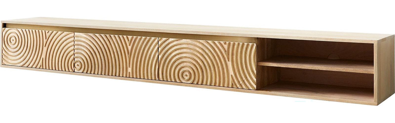 DELIFE Lowboard Budaya, Mango Natur 220 cm 3 Türen 2 Fächer schwebend Lowboard