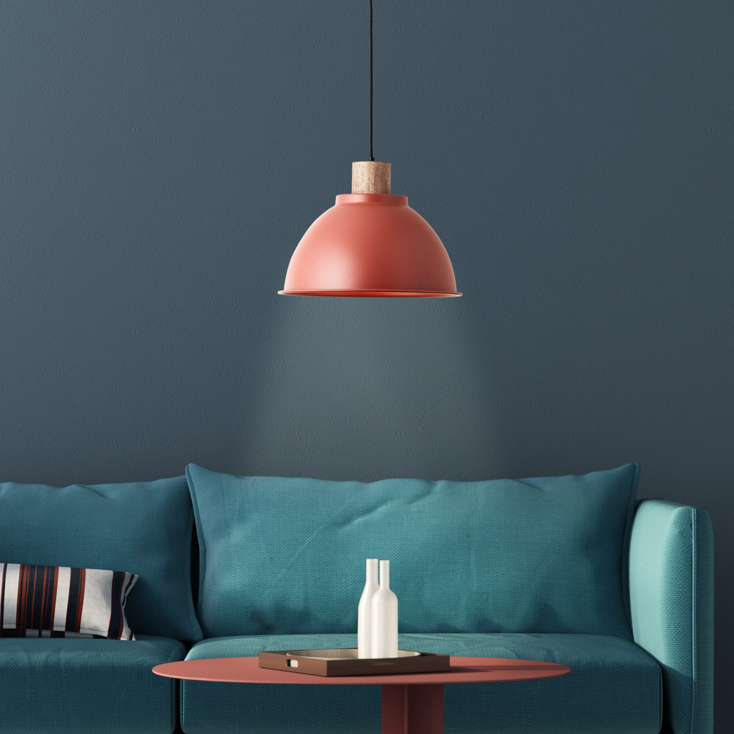 Lightbox Pendelleuchte, ohne Leuchtmittel, Hängelampe, Ø 38 cm, E27, max. 60 W, kürzbar, Metall/Holz, rot