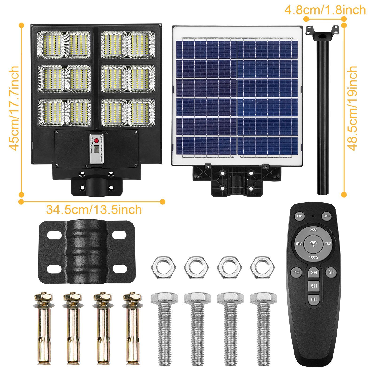 Rosnek LED Außen-Wandleuchte Solar, Weiß(6500K), Hof, Fernsteuerung, 40000-80000lm, für Parkplatz Bewegungsmelder, Basketballplatz Garage Wasserdicht, Deko