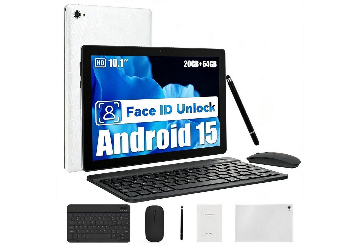 BUFO 10 Zoll Android, 3 GB RAM 64 GB Speicher, Dual-Kamera Tablet (10", 64 GB, Android 15, Dual-Kamera, 20(3+17)GB RAM, mit Tastatur/Maus/Stift)