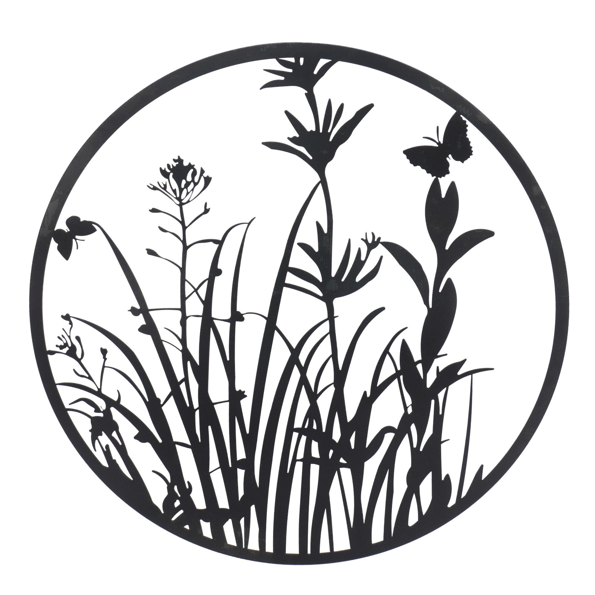 UNUS HOME Dekohänger Metall-Aufhänger Pflanzenmotiv rund (60 cm in Schwarz), Metallaufhänger rund, Wanddeko, Gartendeko