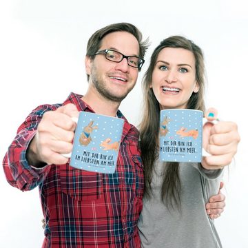 Mr. & Mrs. Panda Kinderbecher Hasen Muschel - Blau Pastell - Geschenk, Kaffeetasse, Muttertag, Oma, Kunststoff, Kindergeschichten Motive