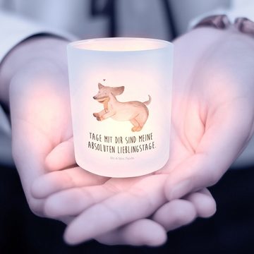 Mr. & Mrs. Panda Windlicht Hund Dackel - Transparent - Geschenk, Windlicht Glas, Teelichthalter, (1 St), Stimmungsvolle Beleuchtung