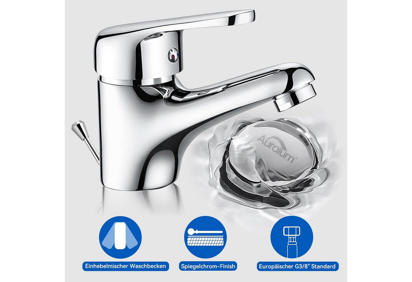 Thumbnail - Auralum Max Waschtischarmatur Wasserhahn Waschbecken Armatur mit Zugstange Badarmatur Einhebel-Waschtischarmatur mit Abl...