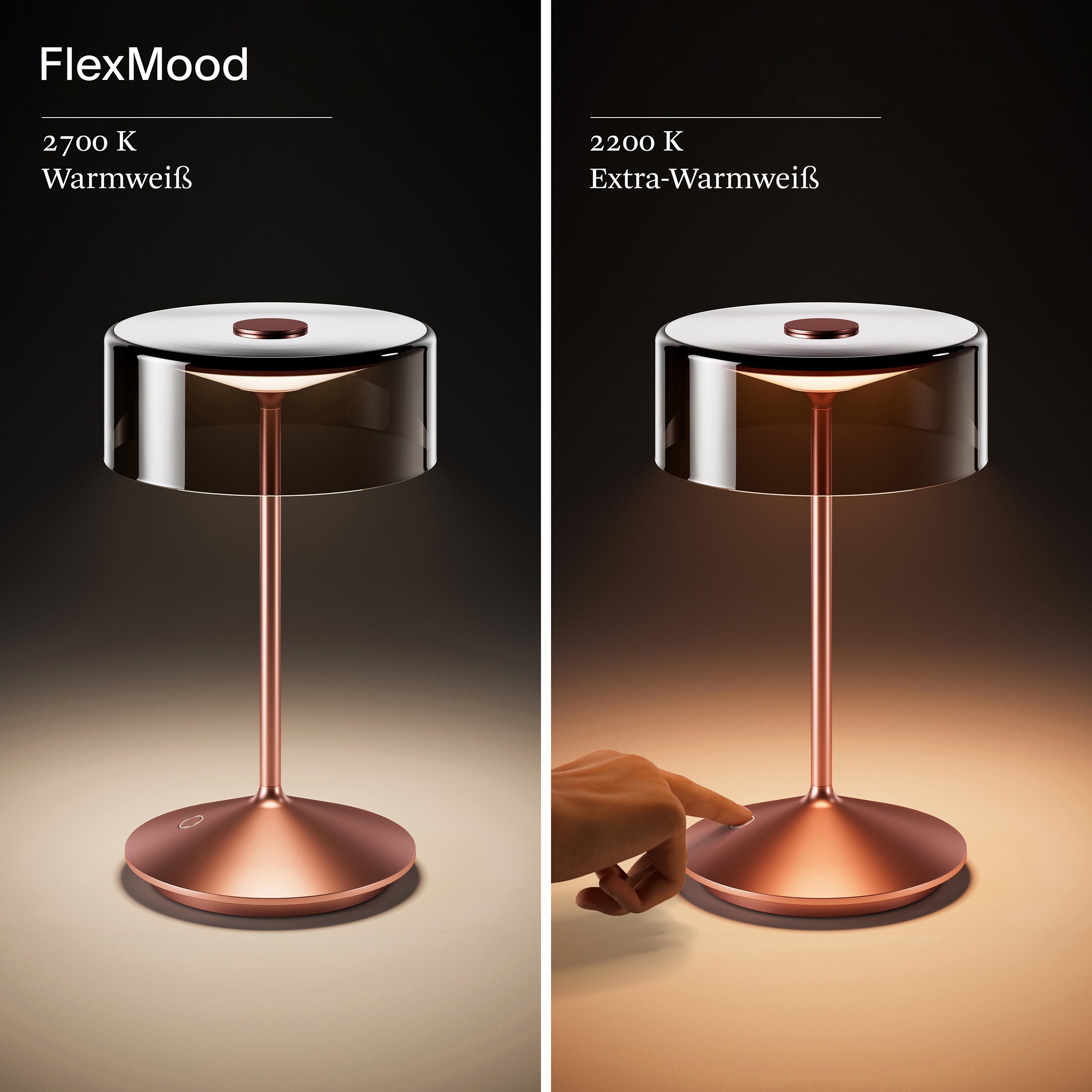 SIGOR LED Tischleuchte Akku-Glasleuchte NUMOTION rosegold, Dimmbar, LED fest integriert, Warmweiß
