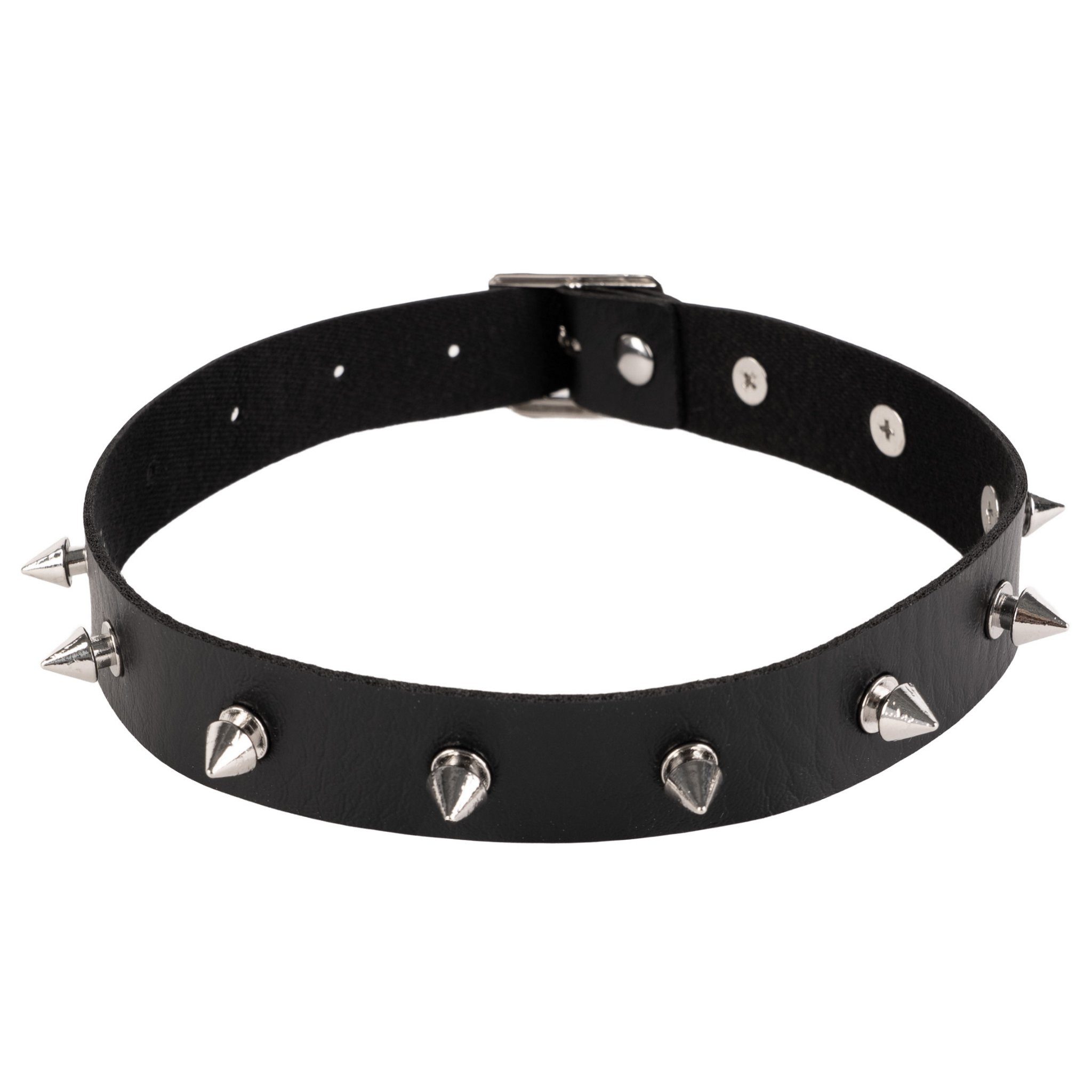 Metamorph Textilband Halsband Black Spikes, Größenverstellbarer Halsschmuck für Gothic, Fetish und Leather-Look