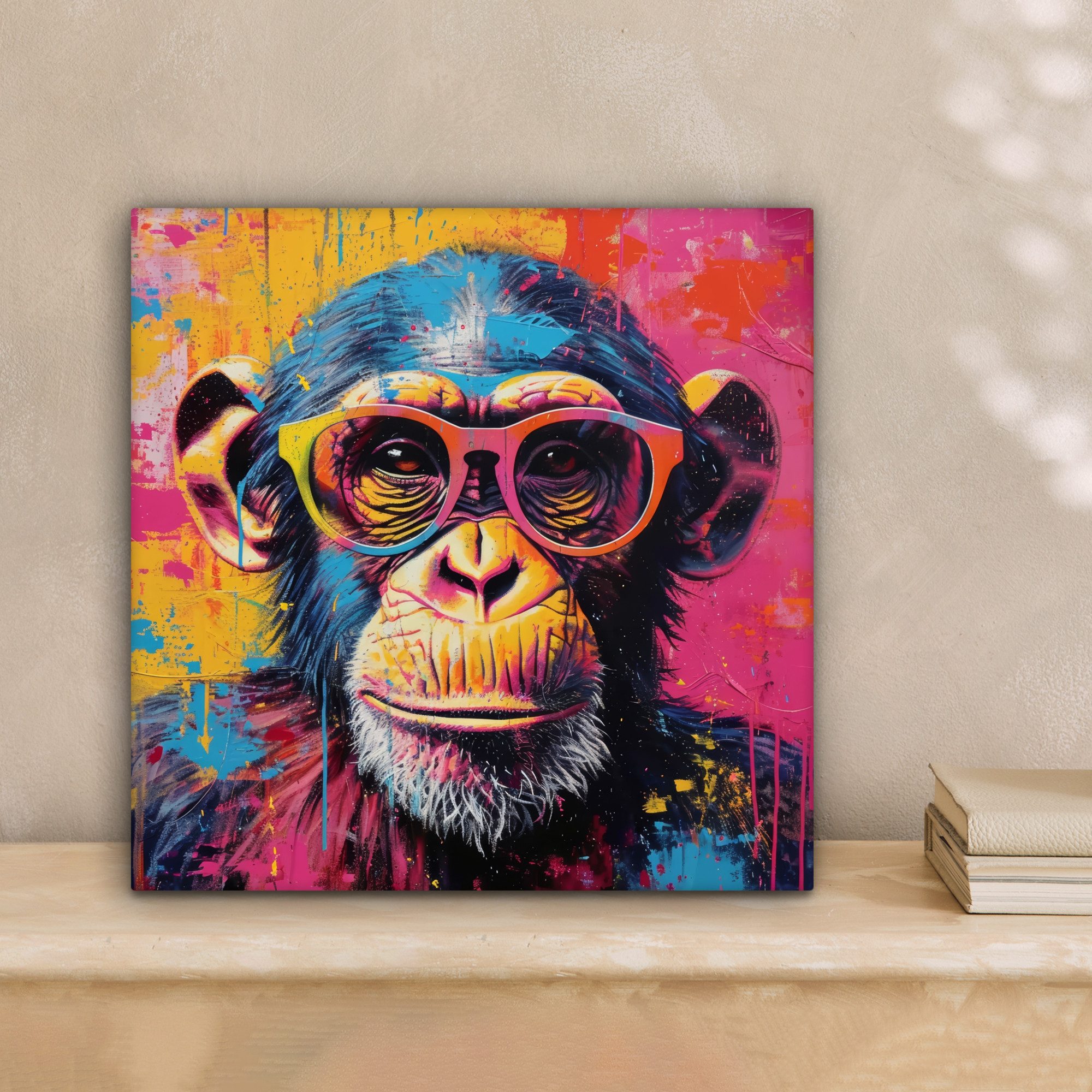 OneMillionCanvasses® Leinwandbild Graffiti - Schimpanse - Affe - Brille - F günstig online kaufen